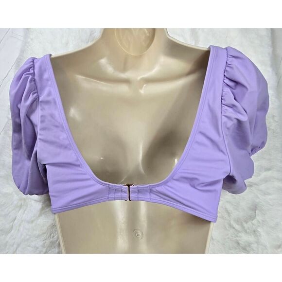 Shade & Shore Purple Puff Sleeve Bikini Top Medium - Picture 2 of 4